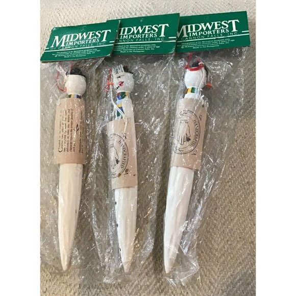 Wooden Hand Carved Christmas Ornament Icicle Snowman 7 “ Lot Of 3 NWT - Picture 3 of 3